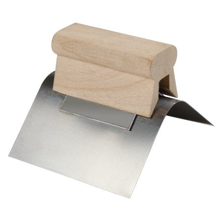 PL021 4" x 2" 3/4"R Stainless Steel Outside Corner Tool with Wood Handle