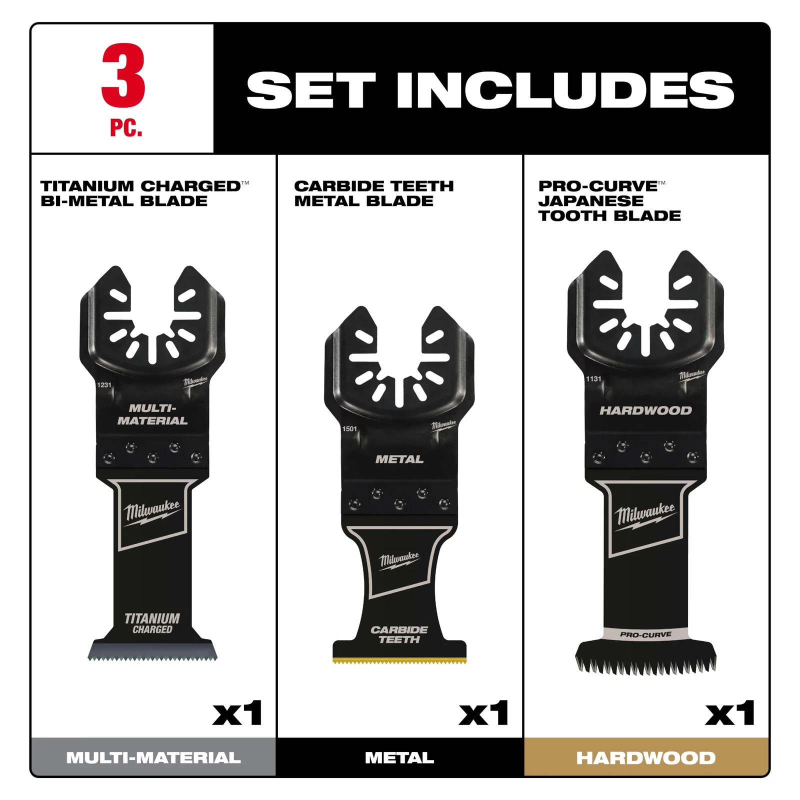 MILWAUKEE® OPEN-LOK™ All-Purpose Multi-Tool Blade Variety Pack 3PC 49-10-9001