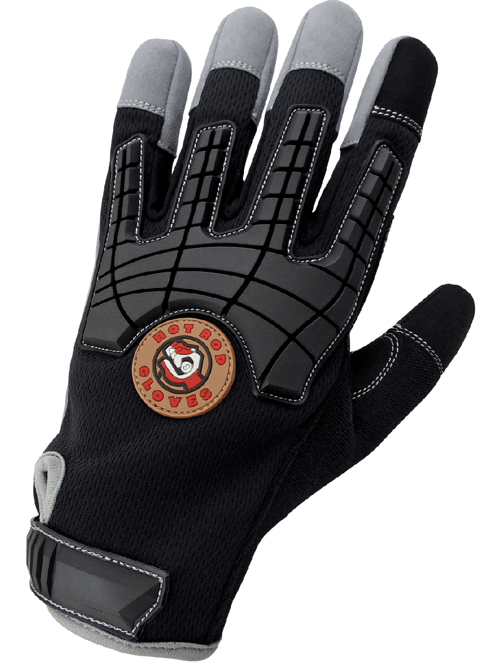 Hot Rod Gloves® Premium Synthetic Leather Palm Performance Mechanics Style Gloves with Impact Protection and a Mesh Back - HR8200