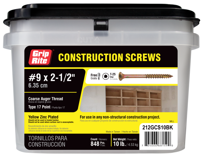 #9X2-1/2" CONSTRUCTION SCREW T25 10# BKT 212GCS10BK