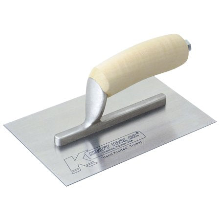 PL406 8" x 3" Swedish Stainless Steel Midget Finishing Trowel with Camel Back Wood Handle